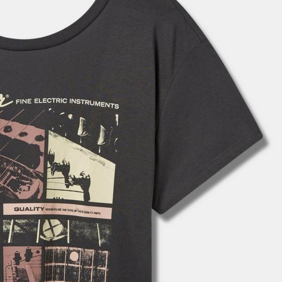 Torrid Gray Fender Guitar Distressed Graphic Open Back Tee Shirt Size 4X… - Picture 4 of 5